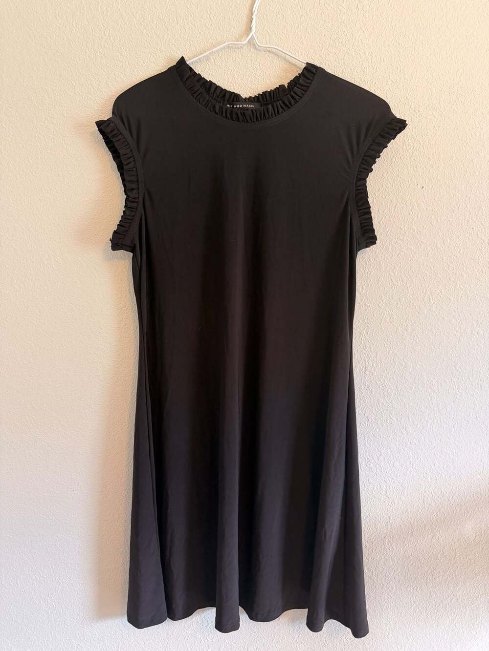 Nik and Nash Black Casual Ruffle Trim Short Sleeve Dress